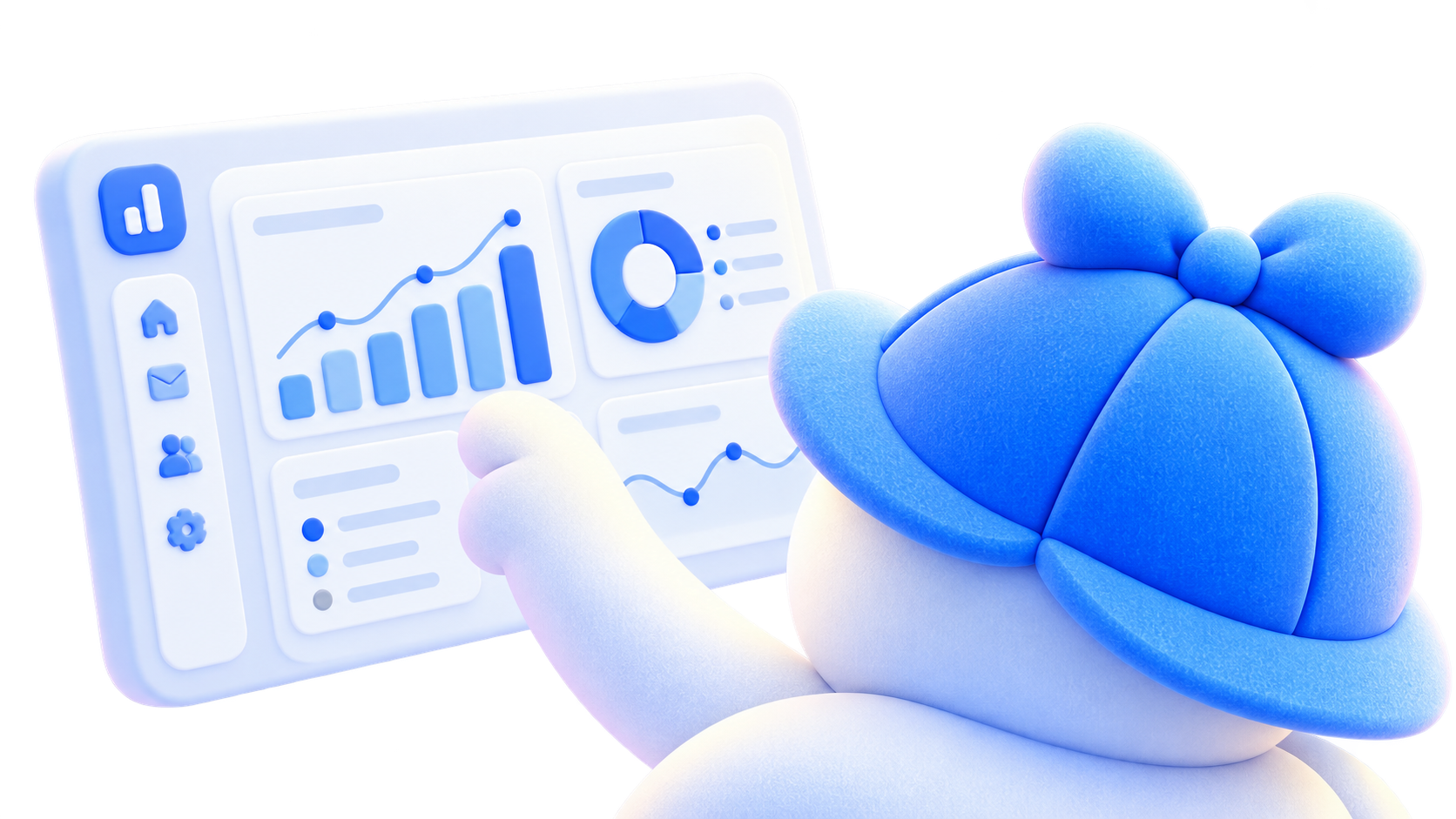 Nemik señalando un dashboard con gráficos de actividad