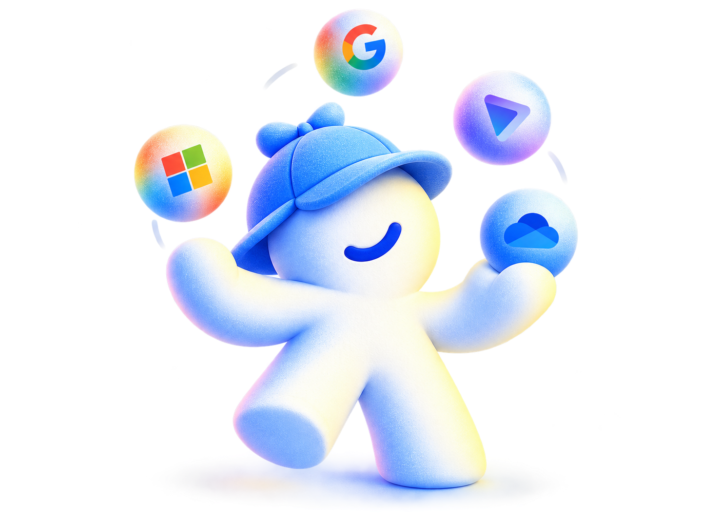 Nemik haciendo malabares con los iconos de Google, Microsoft y otros servicios